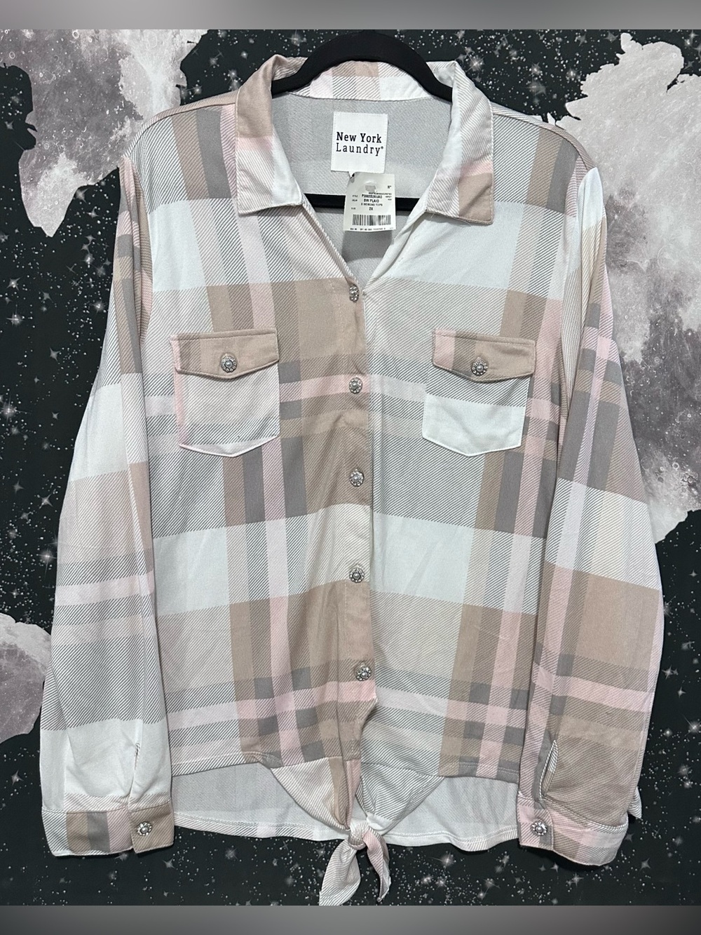 New York Laundry Plaid Tie-Front Shirt